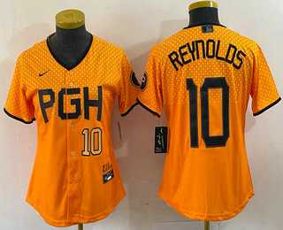 Womens Pittsburgh Pirates #10 Bryan Reynolds Number Yellowd 2023 City Connect Stitched Jersey2